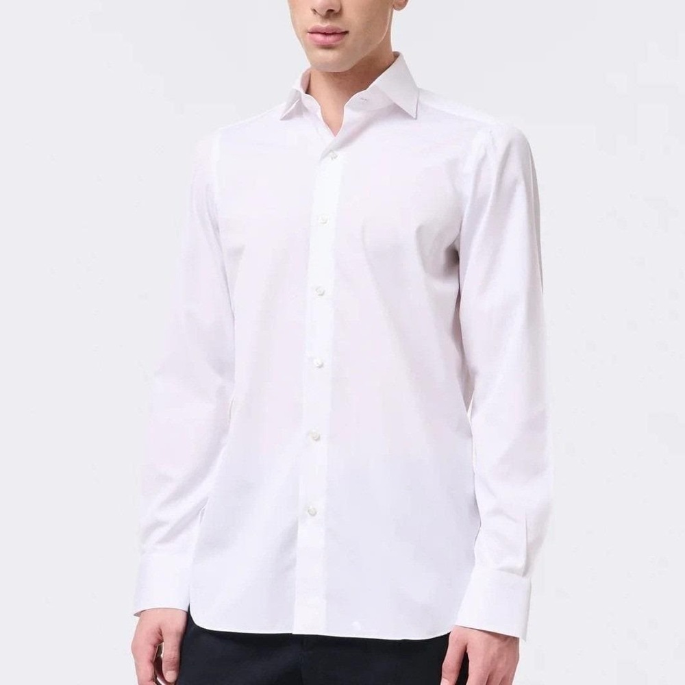 Finamore Napoli Alumo Swiss 100% Cotton White Dress Shirt Men XL 17 Made Italy